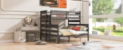 Wood Twin XL over Queen Bunk Bed with Ladder, Gray