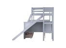 Twin over Full Bunk Bed with 2 Drawers, Slide, Shelves, Ladder, Rubber Wood Bunk Bed with Slide, Drawers,Grey(Old Sku:W504S00061)