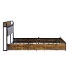 Queen Size Bed Frame, Storage Headboard with Charging Station and 4 Storage Drawers,LED Lights , Brown and Gray