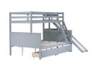 Twin over Full Bunk Bed with 2 Drawers, Slide, Shelves, Ladder, Rubber Wood Bunk Bed with Slide, Drawers,Grey(Old Sku:W504S00061)