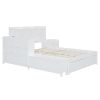 Full Size Wooden platform bed with Multi-functional Storage Space, Nightstand, 2 Drawers, USB Ports and Desk, White