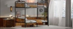 Twin XL over Twin XL Metal Bunk Bed, Industrial Detachable Bunkbeds with Safety Guard Rails for Teens, Black (Expect arrival date 2024/12/28)