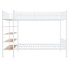 Twin Over Full Metal Bunk Bed with 5-Tier Shelves, White