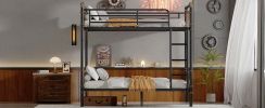 Twin XL over Twin XL Metal Bunk Bed, Industrial Detachable Bunkbeds with Safety Guard Rails for Teens, Black (Expect arrival date 2024/12/28)
