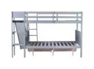 Twin over Full Bunk Bed with 2 Drawers, Slide, Shelves, Ladder, Rubber Wood Bunk Bed with Slide, Drawers,Grey(Old Sku:W504S00061)