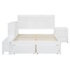 Full Size Wooden platform bed with Multi-functional Storage Space, Nightstand, 2 Drawers, USB Ports and Desk, White