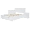 Full Size Wooden platform bed with Multi-functional Storage Space, Nightstand, 2 Drawers, USB Ports and Desk, White