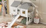 Twin over Twin House Bunk Bed with Slide and Windows,White(Old SKU:GX000920AAK-1)