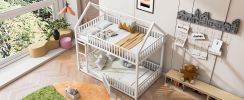 Metal Twin over Twin House Bunk Bed with Fence and Door, White