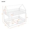 Metal Twin over Twin House Bunk Bed with Fence and Door, White