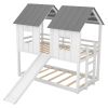 Twin over Twin House Bunk Bed with Slide and Windows,White(Old SKU:GX000920AAK-1)