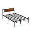 Queen Size metal bedframe, Headboard with wood panel decoration, black