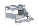 Twin over Full Bunk Bed with 2 Drawers, Slide, Shelves, Ladder, Rubber Wood Bunk Bed with Slide, Drawers,Grey(Old Sku:W504S00061)