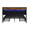 Queen Size Bed Frame, Storage Headboard with Charging Station and 4 Storage Drawers,LED Lights , Brown and Gray