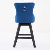 Swivel Velvet Barstools with Button Tufted Decoration and Wooden Legs, and Chrome Nailhead Trim, Leisure Style Bar Chairs,Bar stools, Set of 2 (Blue)