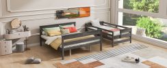 Wood Twin XL over Queen Bunk Bed with Ladder, Gray
