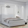 King size bed frame with 4 drawers, Star Galaxy Projector, USB Charger, Music Speaker, Adjustable Upholstered Headboard with Diamond Button,PU Leather