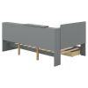 Wood Twin Size platform bed with Storage Headboard, Shelves and 2 Drawers, Gray