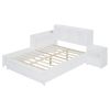 Full Size Wooden platform bed with Multi-functional Storage Space, Nightstand, 2 Drawers, USB Ports and Desk, White