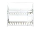 Twin Over Twin House Floor Bunk Bed with Headboards, Footboards and Guardrails, Ladder, Rubber Wood Bunk Bed with Safety Guardrails,White