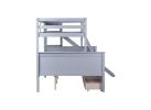 Twin over Full Bunk Bed with 2 Drawers, Slide, Shelves, Ladder, Rubber Wood Bunk Bed with Slide, Drawers,Grey(Old Sku:W504S00061)