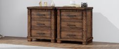 Rustic Three Drawer Reclaimed Solid Wood Framhouse Nightstand Set of Two