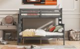 Wood Twin XL over Queen Bunk Bed with Ladder, Gray