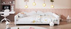 Full size Upholstered Daybed, Sherpa Fabric Sofabed with Cloud-Shaped Backrest, No Box-spring Needed, White