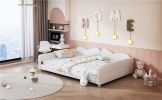 Full size Upholstered Daybed, Sherpa Fabric Sofabed with Cloud-Shaped Backrest, No Box-spring Needed, White