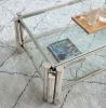 47" Wide Rectangle Modern Stainless Steel Coffee Table, Double-Layer Clear Tempered Glass Coffee Table, Center Table with Storage