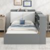Wood Twin Size platform bed with Storage Headboard, Shelves and 2 Drawers, Gray