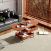Modern Extended Coffee Table with Wheels, Folding Coffee Table with 1 drawer and 2-Tier Storage, Metal Frame Wood Coffee Table for Living Room