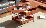 Modern Extended Coffee Table with Wheels, Folding Coffee Table with 1 drawer and 2-Tier Storage, Metal Frame Wood Coffee Table for Living Room