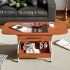 Modern Extended Coffee Table with Wheels, Folding Coffee Table with 1 drawer and 2-Tier Storage, Metal Frame Wood Coffee Table for Living Room