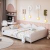 Full size Upholstered Daybed, Sherpa Fabric Sofabed with Cloud-Shaped Backrest, No Box-spring Needed, White