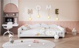 Full size Upholstered Daybed, Sherpa Fabric Sofabed with Cloud-Shaped Backrest, No Box-spring Needed, White