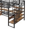 Full Size Metal Loft Bed with Staircase,Low Storage Table and Storage Shelves,Black
