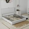 King size bed frame with 4 drawers, Star Galaxy Projector, USB Charger, Music Speaker, Adjustable Upholstered Headboard with Diamond Button,PU Leather