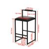 Black Bar Stool with Backrest Set of 2 Counter Height PU Leather Upholstered Bar Chairs with Footrest