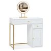 31.5'' Makeup Vanity Desk with Lighted Mirror, Luxury Dressing Table with 2 Drawers and 1 Cabinet, 3 Lighting Modes Available for Bedroom, White-Gold