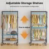 Rolling Clothes Rack, Heavy Duty Clothing Rack, 3-Shelf Portable Adjustable Wardrobe Closet with Wheels, Hanging Rods & Side Hooks