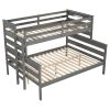 Wood Twin XL over Queen Bunk Bed with Ladder, Gray