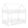 Metal Twin over Twin House Bunk Bed with Fence and Door, White