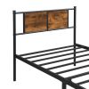 Twin Size metal bedframe, Headboard with wood panel decoration, black