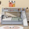Twin over Full Bunk Bed with 2 Drawers, Slide, Shelves, Ladder, Rubber Wood Bunk Bed with Slide, Drawers,Grey(Old Sku:W504S00061)