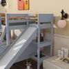 Twin over Full Bunk Bed with 2 Drawers, Slide, Shelves, Ladder, Rubber Wood Bunk Bed with Slide, Drawers,Grey(Old Sku:W504S00061)