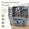 [Assembly&Show Video Available] TOPMAX Freestanding Large Kitchen Pantry Wooden Kitchen Storage Cabinet Cupboard with 8 Door Shelves