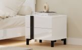Modern High Gloss 3-Piece Bedroom Set Floating Bed Frame Queen Size Platform Bed with LED Light & 2 Nightstands, White