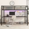 Metal Full XL Size Loft Bed with Power Outlet and LED Lighted, Space-Saving, Noise Reduced, Black