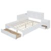 Full Size Wooden platform bed with Multi-functional Storage Space, Nightstand, 2 Drawers, USB Ports and Desk, White